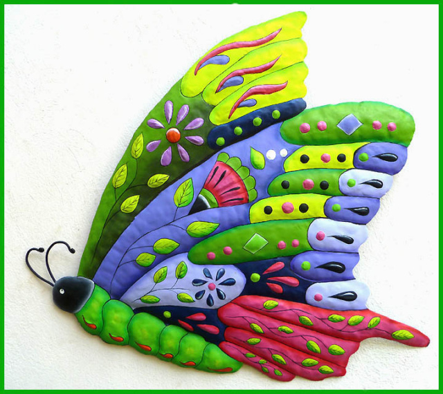  Painted Metal Butterfly Wall Hanging - Metal Wall Decor - Outdoor Garden Decor - 24"